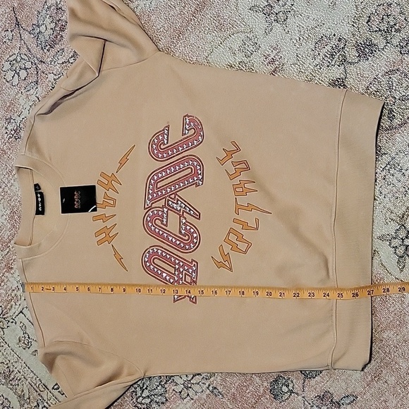 AC/DC High Voltage Metal Studded Long Sleeve Tan Sweatshirt - Size L - Picture 7 of 8